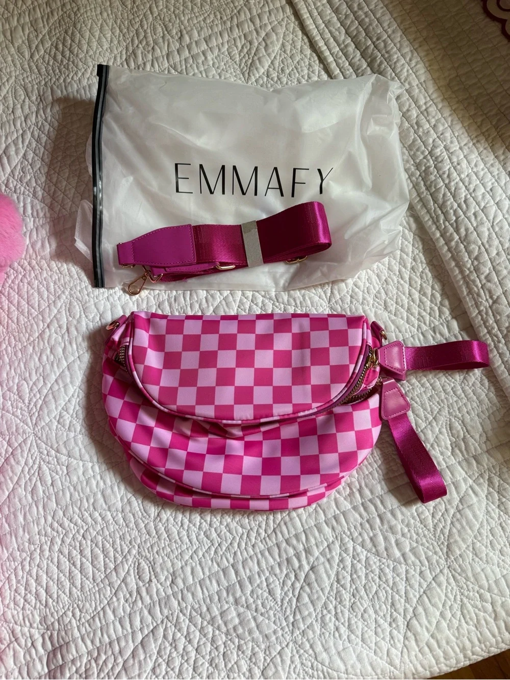 Emmafy Pink Checkerboard Crossbody Bag